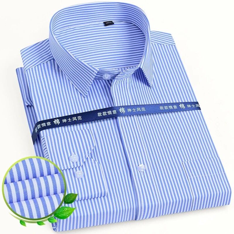 Quality New Vertical Striped Shirts for Man Twill Business Long Sleeve Men's Social Shirt Formal White Blouse Regular Fit Pocket